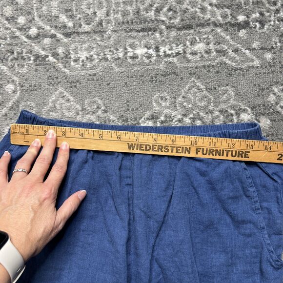 FLAX Brand Blue Linen Shorts Size Small Elastic Waist Lagenlook Casual Comfort - Picture 6 of 10